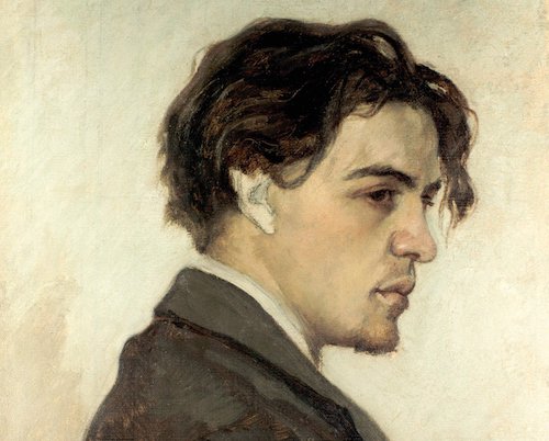 Painting. Chekhov looks furtive.