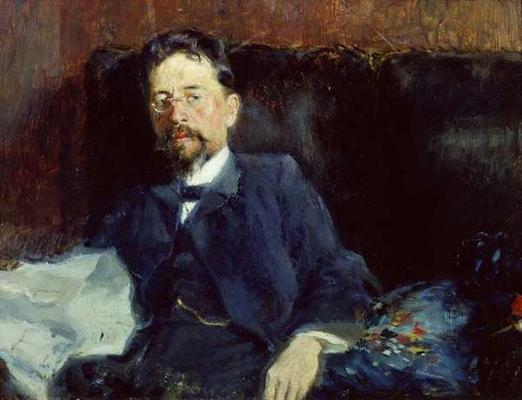 Painting. Chekhov reclines on a sofa in 1902.