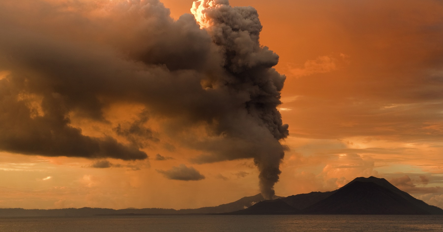 A volcanic eruption on an island